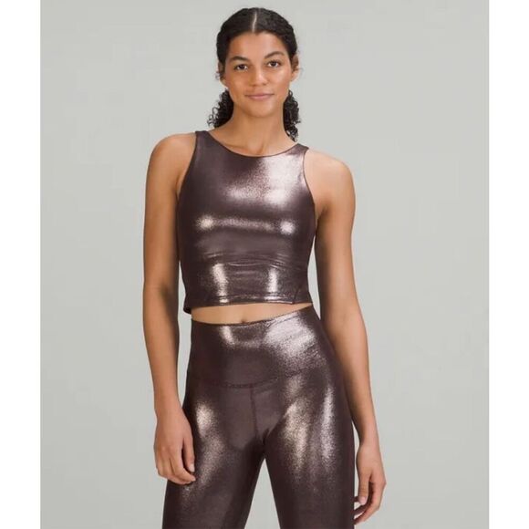 LULULEMON ALIGN HIGH NECK TANK TOP SHINE RADIATE FOIL PRINT FRENCH PRESS‎ Size 0 - Picture 1 of 8